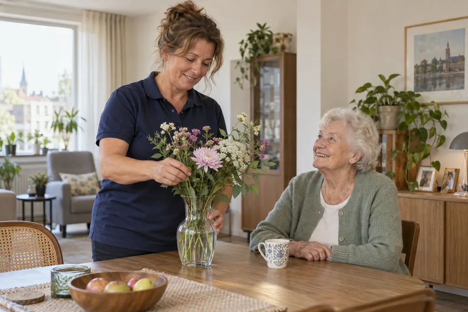 Illustratief zorgmoment in een huiselijke omgeving